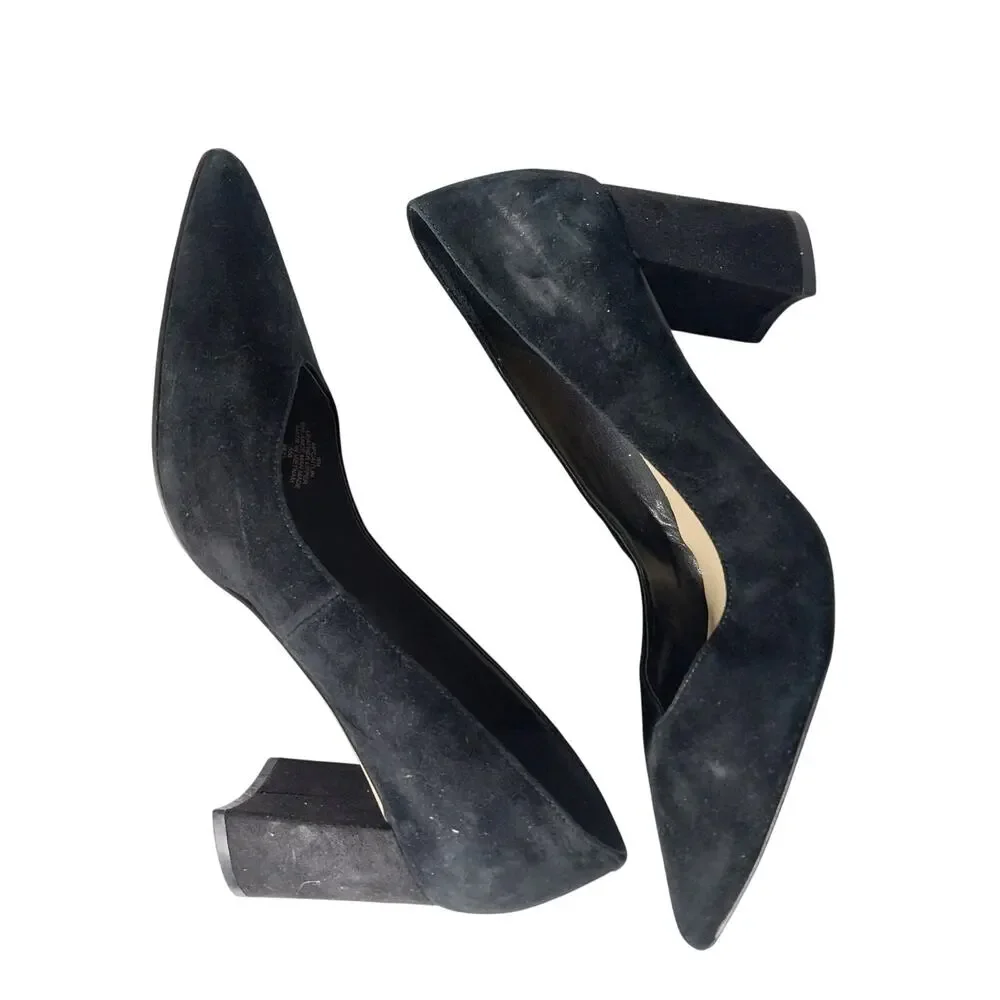 MARC FISHER! BLACK GENUINE SUEDE LEATHER CHUNKY HEEL POINTY TOE PUMPS, HEELS! 9M